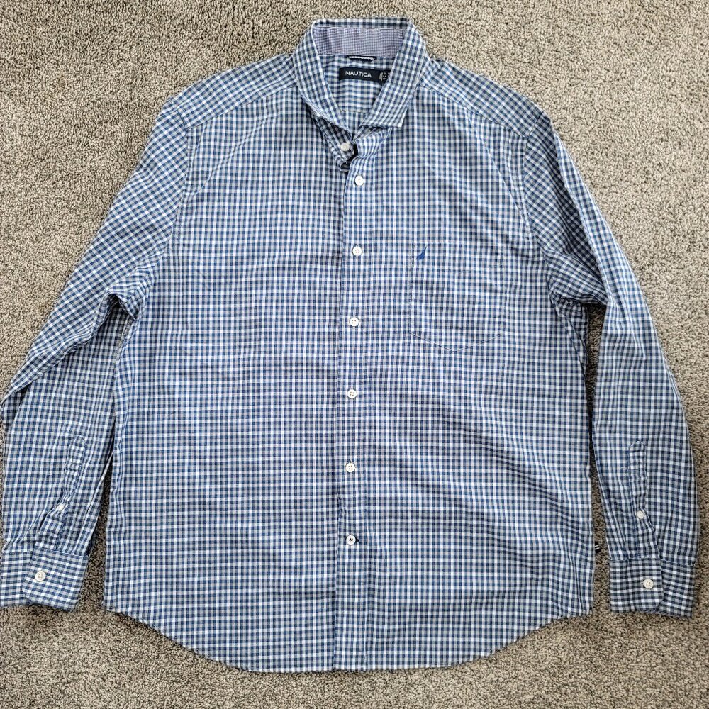 Nautica Men's Blue Plaid Long Sleeve Button Down Shirt XL
